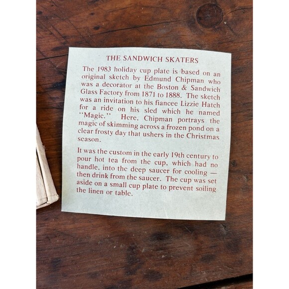 Vintage Pairpoint Glass Cup Plate Green Sandwich Skaters W/Original Box & Notes - Picture 4 of 8